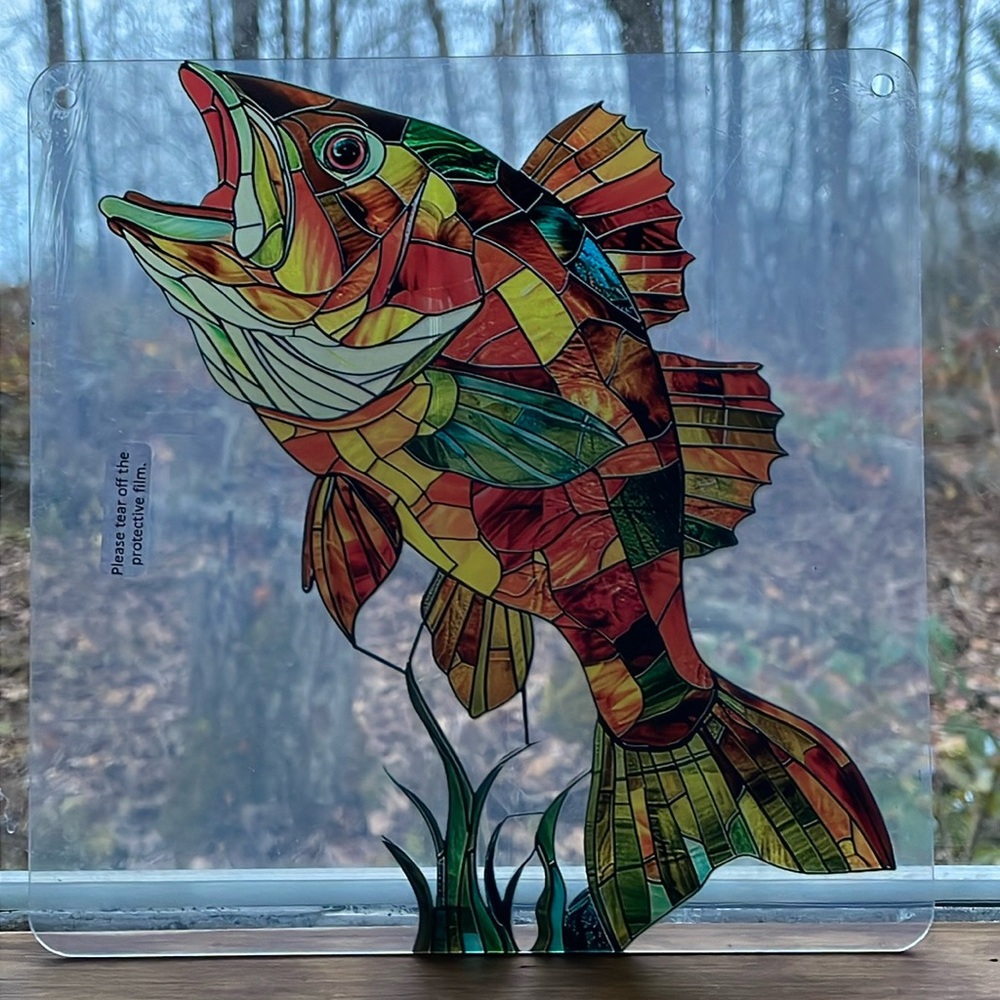 Suncatcher Acrylic Bass Fish Wildlife Fishing Faux Stained Glasd Gift Idea